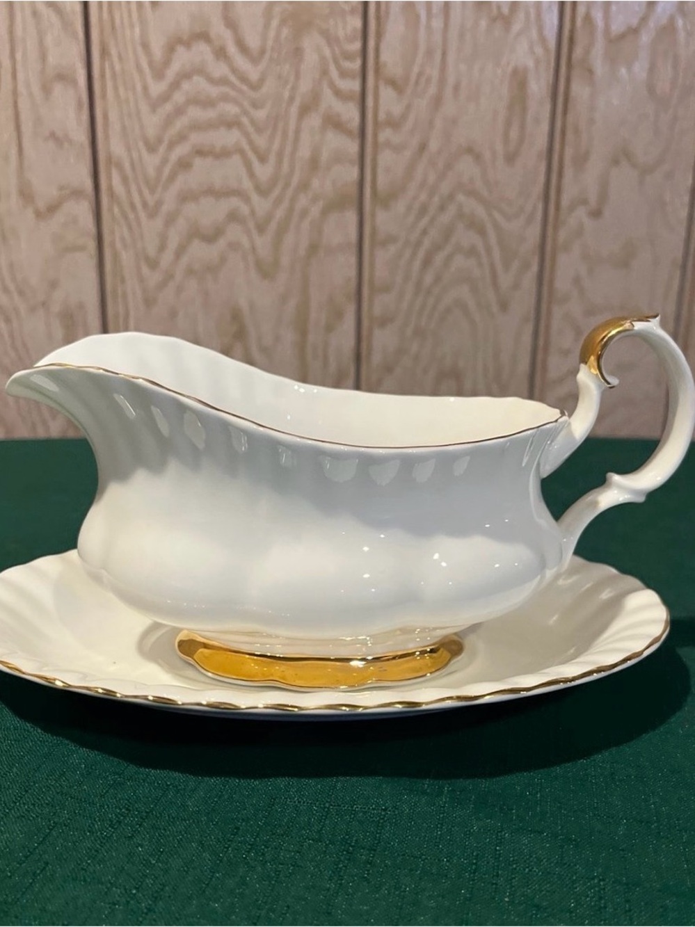 Royal Albert White Porcelain Gravy Boat with Gold Accent